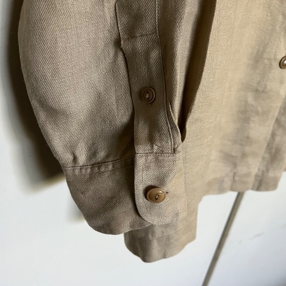 Lauren Ralph Lauren Tan Linen Long Sleeve Button Up Top Blouse Plus Size 16 - Picture 5 of 9